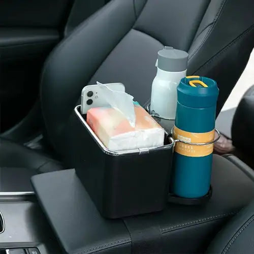 Car armrest Storage Box with 2 Foldable Cup Holder Multifunctional Universal car Console Box