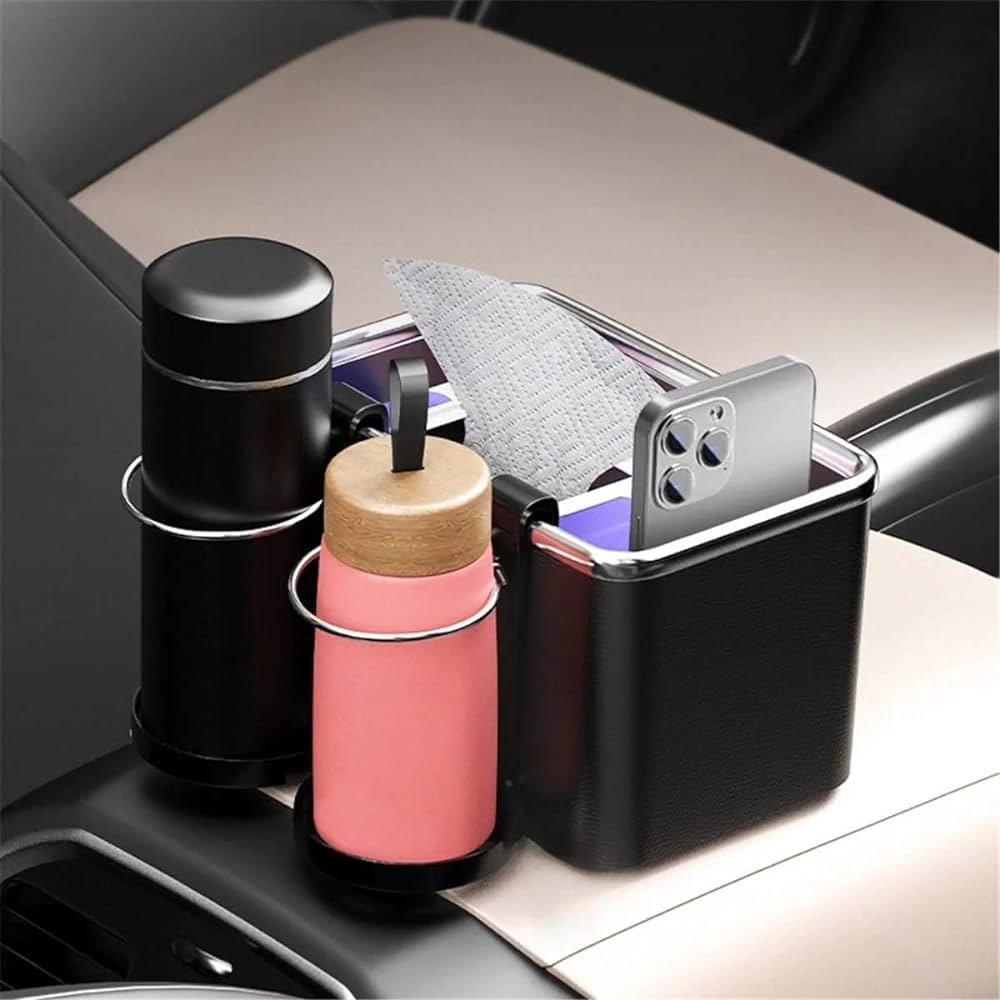 Car armrest Storage Box with 2 Foldable Cup Holder Multifunctional Universal car Console Box